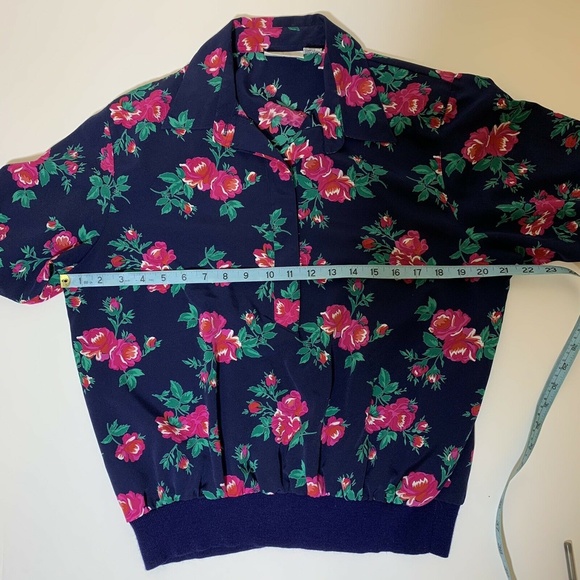 Vintage 80s Alfred Dunner Shoulder Pads Hawaiian Floral Top Shirt Size Medium - Picture 6 of 7